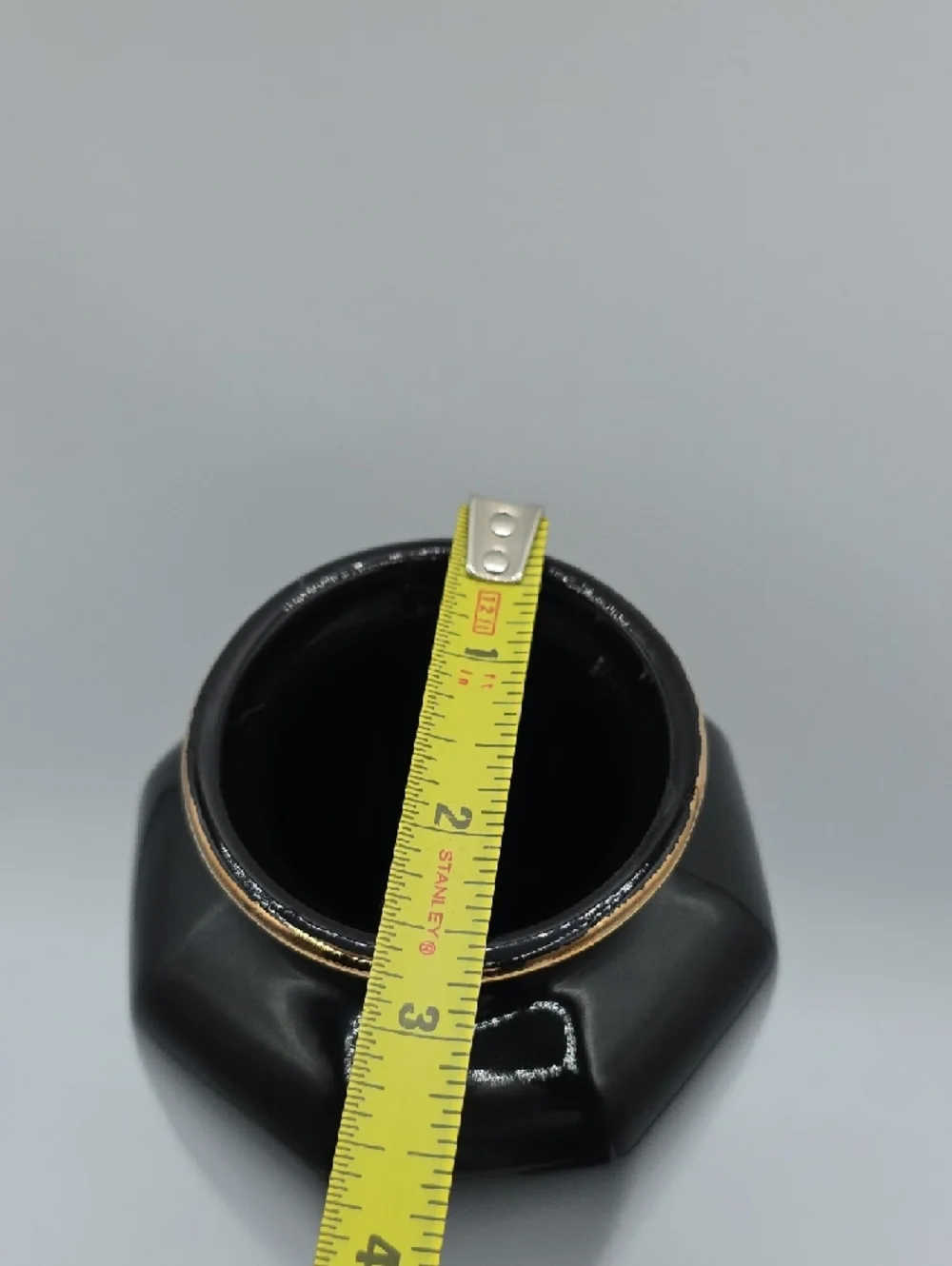 Large Black Porcelain Vase with Gold and Floral Detail | Vintage